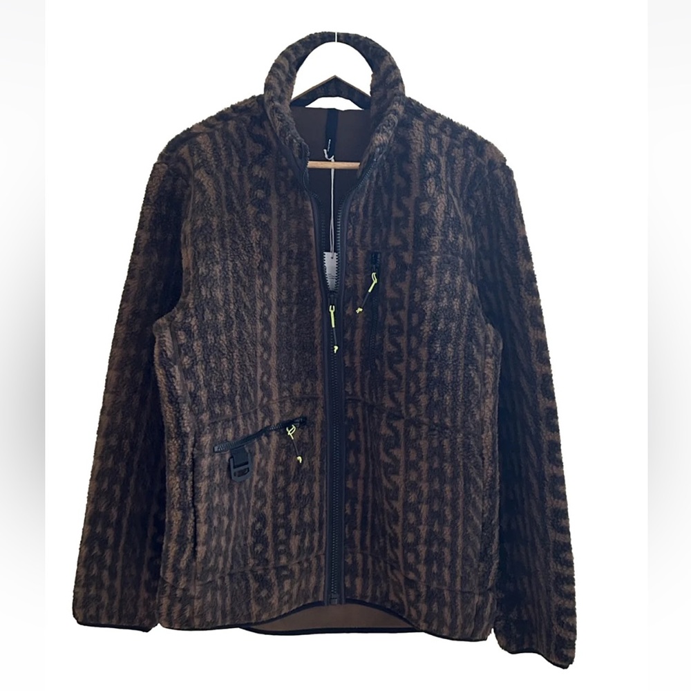 RAINS Heavy Fleece Monogram Jacket in Brown NWT Unisex Oversized W:M/L or M: S/M - Picture 6 of 13